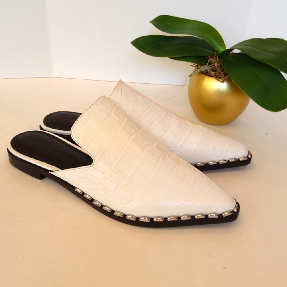 Sigerson Morrison Elana Stud white Crocodile Mules